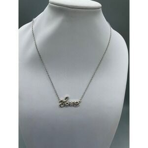 Brighton Love Script Heart Pendant Necklace Silver Tone Adjustable 18.5 Inch